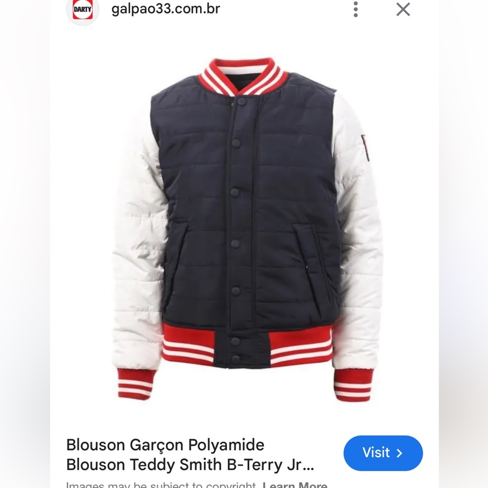 Teddy Smith sport jacket. White sleeves, blue vest polyester.